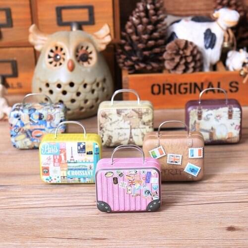 240pcs Vintage Suitcase Shape Candy Storage Box Wedding Favor Tin Box Sundries Organizer Container Small Decoration