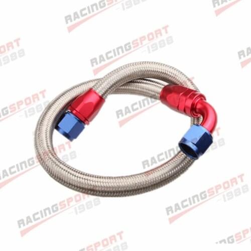 53" 90° 10AN SS Braided Racing Performance Oil Fuel Coolant Line Hose Assembly