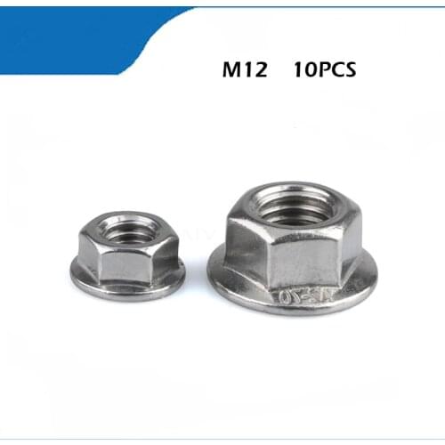 Free shipping 10pcs/Lot Metric Thread DIN6923 M12 304 Stainless Steel Hex Flange Nut Hexagon Nut With Flange m12 nuts,nut