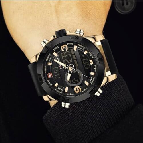 Naviforce Top Brand Luxury Sport Digital Military Men Watch Genuine Leather Strap LED Display Man Wristwatch Relogio Masculino