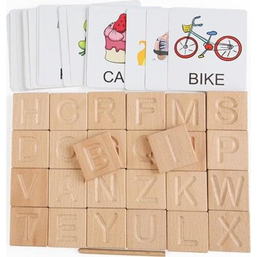 Kids Montessori Materials Wood Tracing Board Toy Alphabet Educational Block Spelling Words Pen Control Training Writing Practice