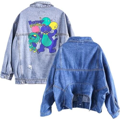 Children Cartoon Denim Jacket Coat 2021 New Spring Autumn Kids Fashion Outerwear Boys Girls Hole Jeans Coat for 2-7 Yrs Harajuku