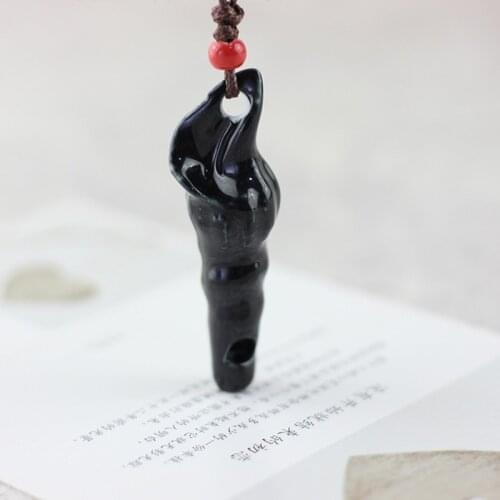 Long Pendant Necklace Ceramic Conch Whistle Pendants Chokers Necklaces For Women Men Vintage Red Bead Handmade Rope Chain Choker