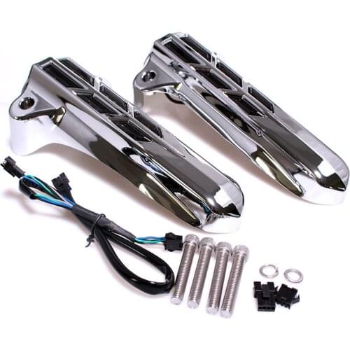 Chrome Motorcycle Smoke Lens Red Light Lower Front Fork Leg Covers For Harley Touring FLHT FLXR FLHX 2014-2017