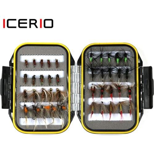 ICERIO 40PCS Wet Dry Flies Nymph Ant Tying Hook Trout Fishing Fly Lure Bait Waterproof Box Tackle