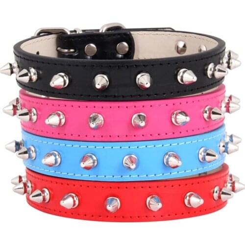 Personality Cute Rivets Studded Dog Collar Puppy Cat Collars for Small Dogs Chihuahua Yorkies Neck for 8-18" Pink Color