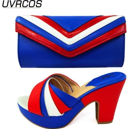 Italian Design Newest Fashion Special Water Proof Decoration Style Blue Color Shoes and Bag Set With Light for Party