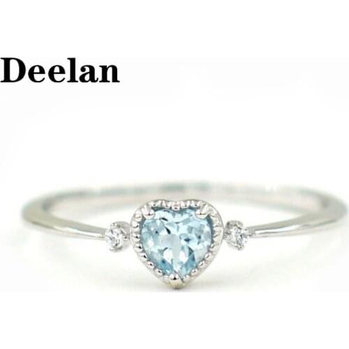 Classic Simple Heart Shape Blue Crystal CZ Charming Ring for Women Girl Plated Fashion Jewelry Wedding Trendy Rings