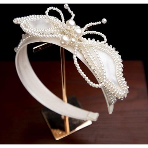 Korea Pearl Rhinestone Hairband Fashion Simple Personality Jewelry U-bow Wide Headband Hairpin Wedding Hair Accessories
