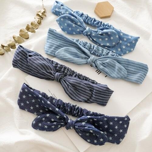 MISANANRYNE Summer Cute Rabbit Ears Headband Star Striped Bowknot Hair Bands Elastic Turban Girls Hairband Hair Accessories