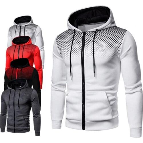 2021 New Mens Fashion Coat Solid Color Gradient Drawstring Casual Zipper Cardigan Slim Hooded Street Hip Hop Jacket for Daily
