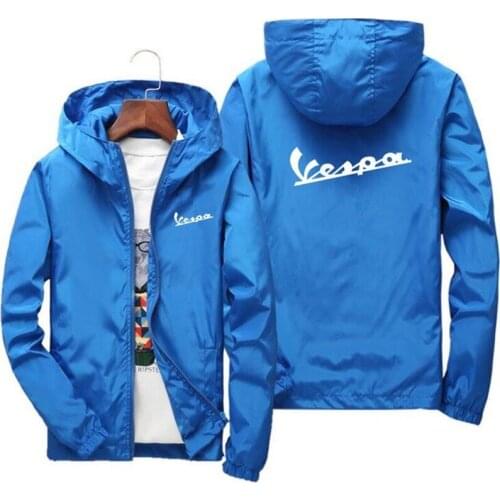 2021 New Mens Fashion Vespa Print Jacket Hooded Windbreaker Zipper Coat Brand Clothing M