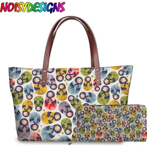 NOISYDESIGNS Cute Women Large Bags Luxury Handbags Matryoshka Dolls Printed Fashion Messenger Bags for Women Dropshipping