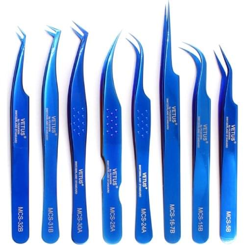 VETUS Original Blue Lashes Tweezers New Style Premium Makeup Eyebrow Tweezers Professional 3D Volumn Eyelash Extension Tweezers