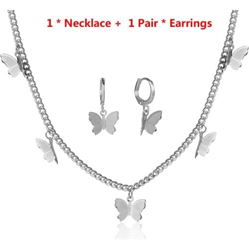 Butterfly Necklace Earrings Set For Women Girls Adjustable Butterfly Chain Necklace Dangle Earrings Butterfly Heart Star Jewelry