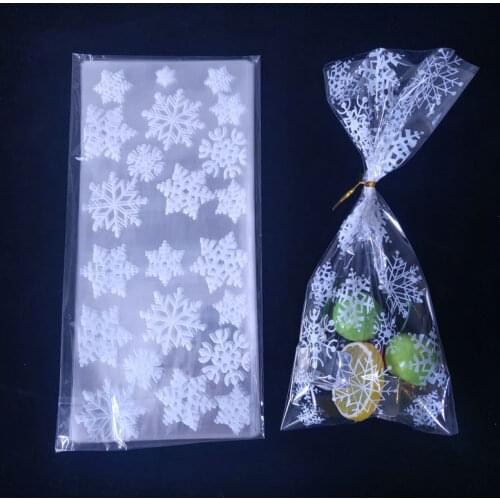 100pcs Snowflakes Pattern Cookie Candy Bags Open Top Packing Plastic Bags Christmas Cellophane Party Favor Bag Christmas Supplie