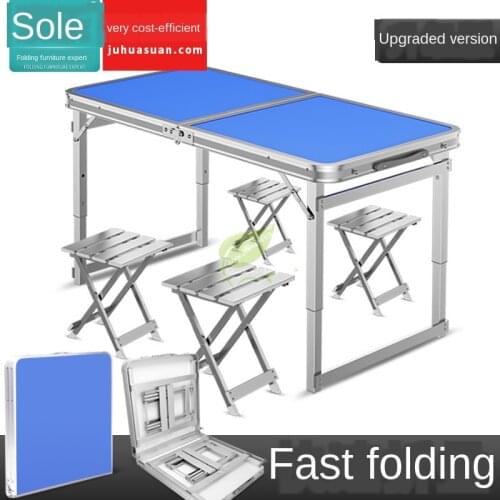 Portable Foldable 4 Chair Table Set for Kitchen Dining Outdoor Garden Picnic & Camping - with Adjustable Legs