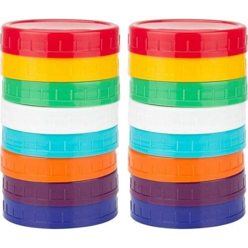 Practical 16 Pack Plastic Mason Jar Lids - Colored Mason Jar Caps 100% Compatible for Ball Kerr Wide Mason Jars (Wide Mouth)