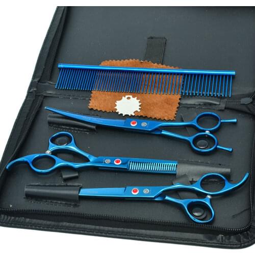 8.0" Professional Pet Grooming Scissors Set Comb Japan 440c Dog Straight Curved Cutting Shears Animal Thinning Tesoura LZS0421