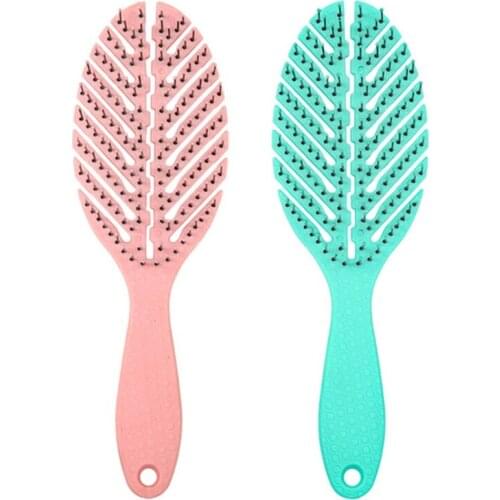 Hollow Out Leaf Vented Detangling Hair Brush Curved Paddle Scalp Massage Comb