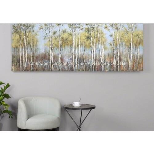 Handpainted Tree Oil Painting on Canvas Lake Birches Landscape Home Decor Modern Big Picture for Room Hotel Bar Decoration Art