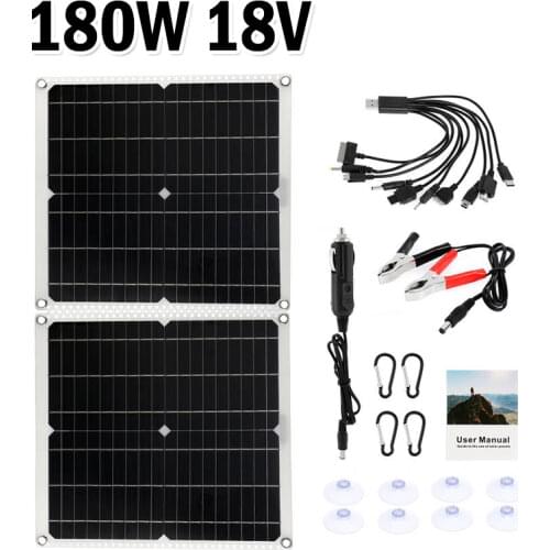 Foldable Solar Panel 100W 18V Solar Cells with 10 Charging Cable for Outdoor Camping Emergency Power Supply Phone Charging