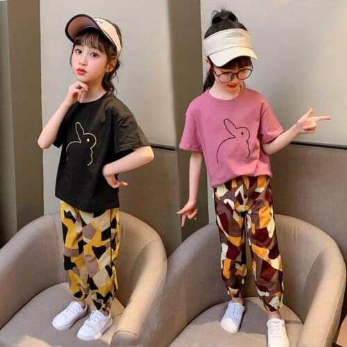 Summer Clothing Sets Baby Girls Pants + Tops t-shirt 2Pcs/Set Kids Clothes Casual New Children Girls Tracksuit Black/Pink Color