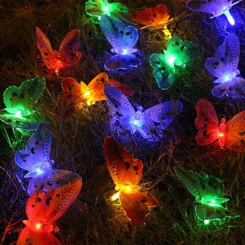6m 20 led butterfly string light fairy solar power fiber optic garland outdoor garden party patio courtyard street decoration