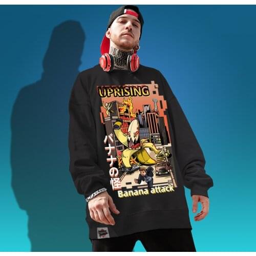 Hoodies, Sweatshirts Hip Hop men cotton fashion loose men BF student banana print long-sleeved cool man wear Round neck Hoodies