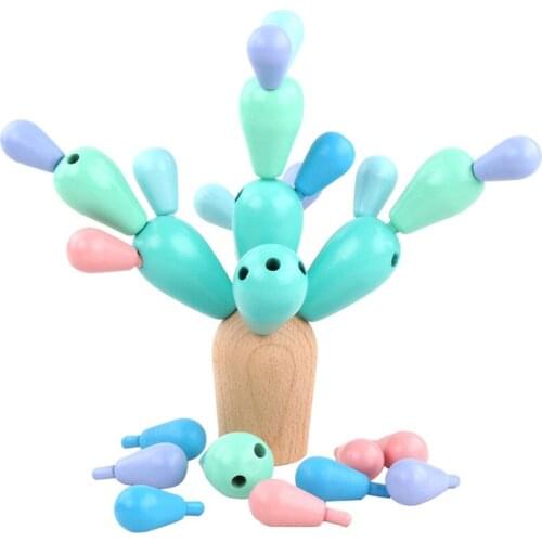 Homeschool supplies educational Wooden Cactus Ball Splicing Brick Cactus Children Puzzle Toy Toddler Learning Toys Action Figure