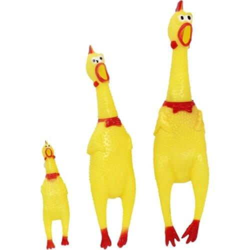 Funny Dog Gadgets Novelty Yellow Rubber Chicken Pet Dog Toy Novelty Squawking Screaming Shrilling Chicken for Cat Pet Supplies