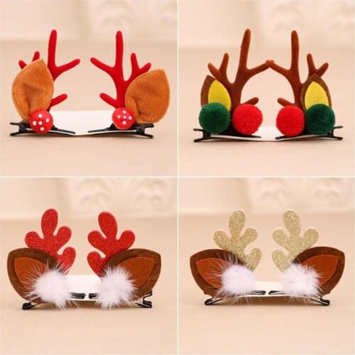 1 Pair Cute Deer Ear Hairpins Christmas Barrettes Flower Hair Decoration Beautiful Deer Antlers Hair Clips Kids Hair Accessories