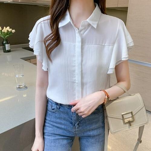 Camisa de manga curta para mulheres camisas de manga curta camisa de gola polo branco blusa feminina 2021 ol