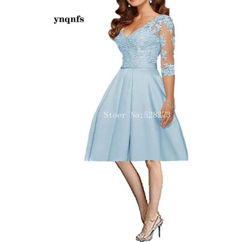 New mother dress ladies V-neck prom dress lace style appliqué short bridal dress knee length beaded applique
