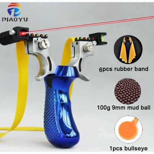 2020 New High Precision Flat Leather Slingshot Big Power Catapult Outdoor Hunting Shooting Laser Aiming Slingshot Set