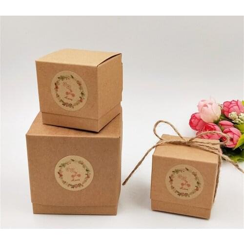 24Pcs 5/7 Cubic Meters Handmade Brown Kraft Paper Candy Jewellery Box With Free Stickers For Packing Earrings Studs Necklace Box
