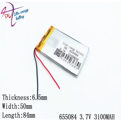 3.7V 3100mAH 655084 655085 polymer lithium ion / Li-ion battery for GPS,mp3,mp4,mp5,dvd,bluetooth,model toy mobile bluetooth