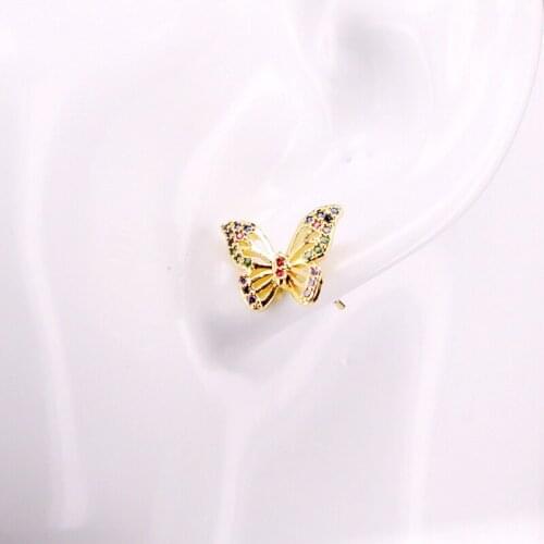 3Pairs, Gold Stud Earrings NEW Trendy Butterfly Shape Zirconia Rainbow Earrings Rainbow Crystal For Women Girl