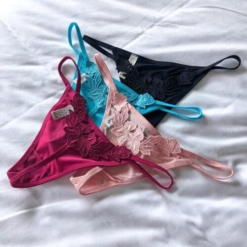 3Pcs Women Sexy G-string Embroidery Patchwork Ladies Underwear Female Thong Solid Color Low Waist Panties 2021 New
