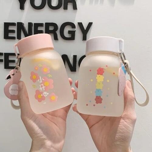 350ML Creativity Hand Rope Small Flower Frosted Simple Mug Drink Bottle Large Capacity High Borosilicate Heat-Resistant Glass Cu