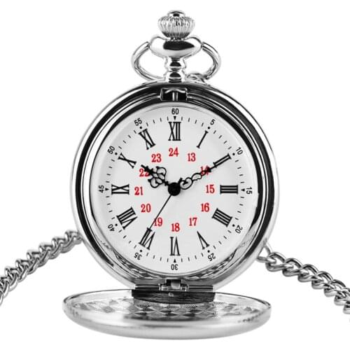 50pcs/lot Silver Roman Numerals Quartz Pocket Watches Steampunk Watches with Chain Wholesale