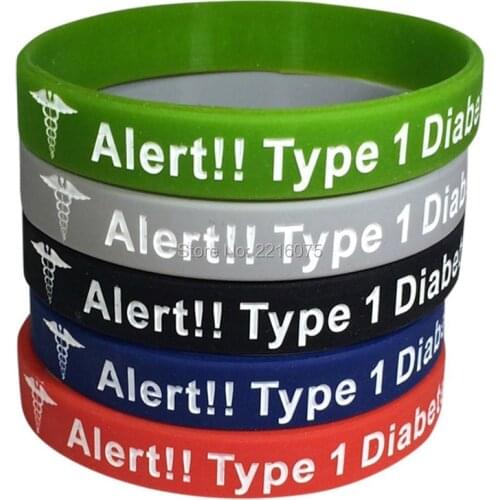 500pcs Type 1 Alert Diabetes Medical Alert wristband silicone bracelets free shipping by DHL express