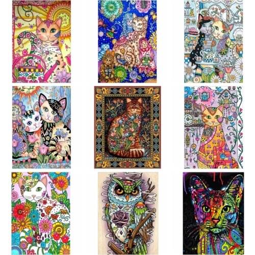 5D DIY Diamond Embroidery Full Round Cat Rhinestones Pictures Diamond Painting Embroidery Animals Mosaic Sale Home Decoration