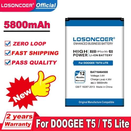 LOSONCOER 5700mAh BAT16464500 Battery For DOOGEE T5/T5 Lite Mobile Phone Battery+Tracking Number