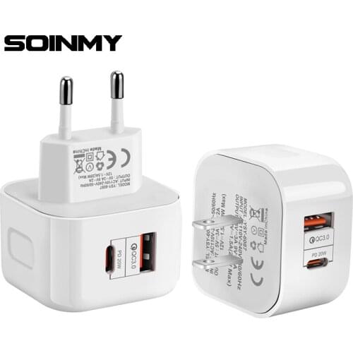 Fast Charger US EU UK Plug Travel Wall Adapter Quick Charge for iphone 12 Type-C PD 20W Dual Port USB charger For Samsung Huawei