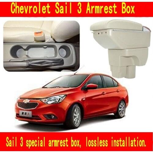 For Chevrolet Sail 3 Aveo Armrest Central Store Content Storage Box With Cup Holder Ashtray ABS Leather Accessory 2015-2018