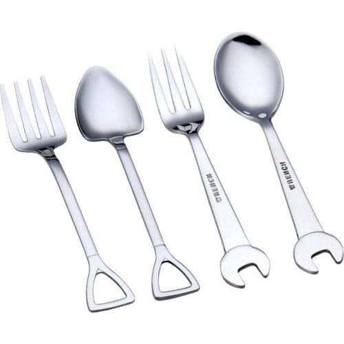Stainless Steel Coffee Tea Spoon Shovel/Wrench Shaped Dessert Forks Ice Cream Sugar Teaspoon Kids Interesting Toys Bar Home