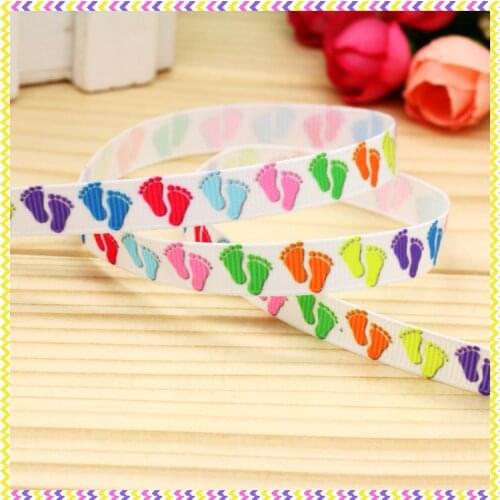 DHK 3/8'' 5yards foot printed grosgrain ribbon headwear hair bow diy party decoration OEM Wholesale 9mm C1299