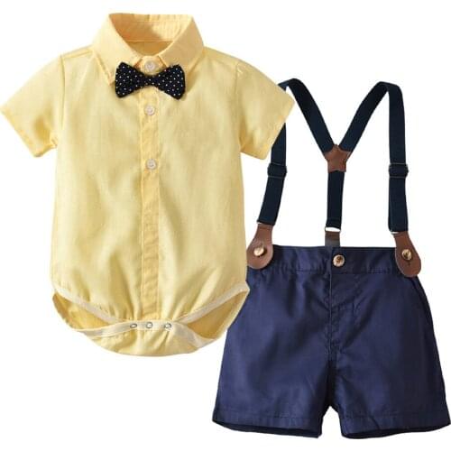 Summer Baby Boy Girl Clothes Set Newborn Kids Clothing Infant Baby Boys Gentleman Bow Tie Romper+Shorts Overalls Outfits Clothes
