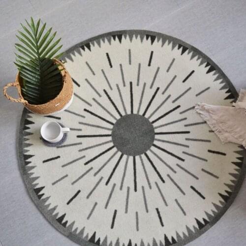 Nordic style round shaped living room woven rug ,big size gray color villa carpet,simple style decoration floor mat